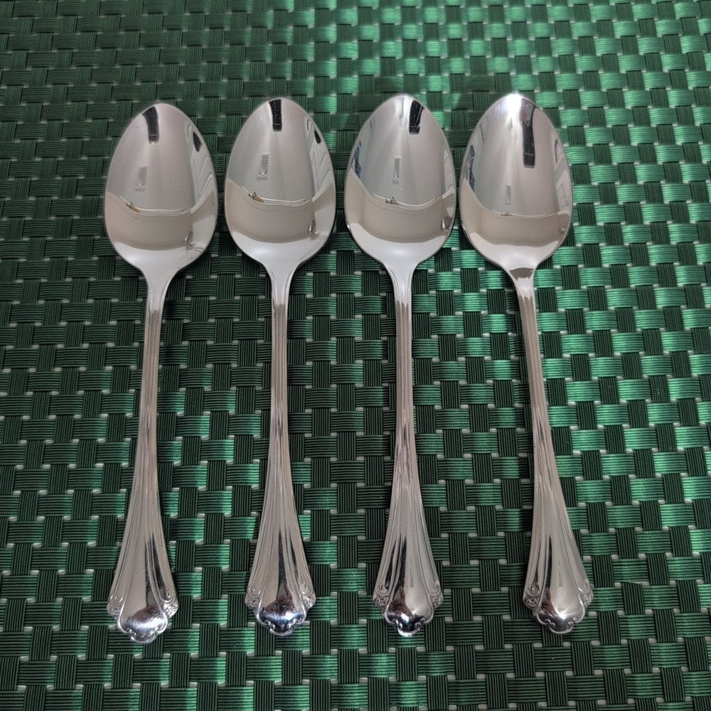 Oneida FALKIRK Teaspoons Set Lot of 4 Stainless Steel Glossy USA Vintage
